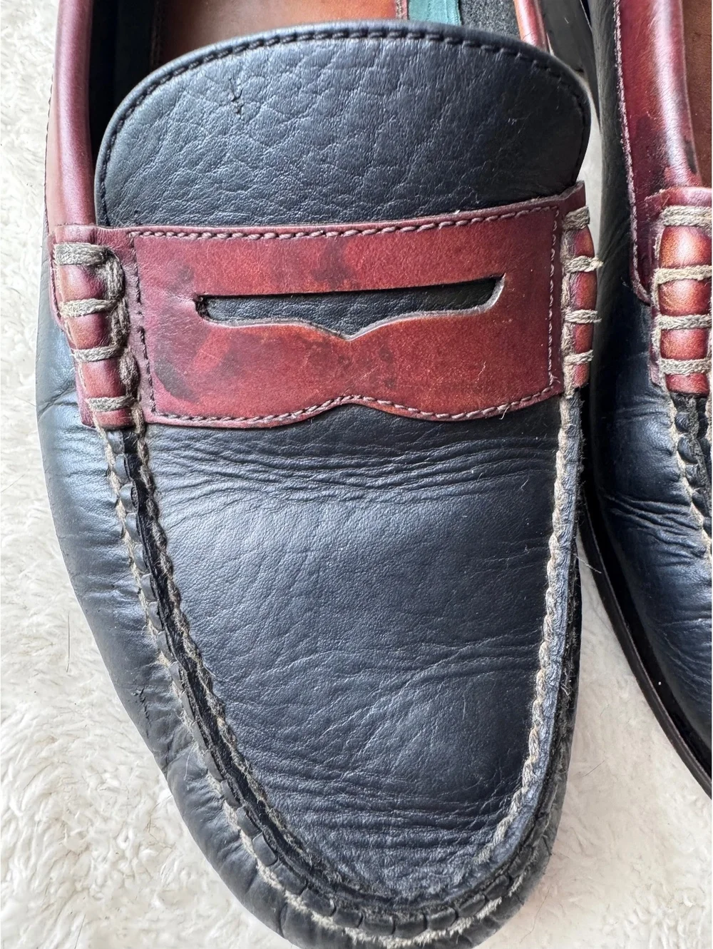 H.S. Trask men’s two-tone leather penny loafers, made in Brazil- Size 9.5